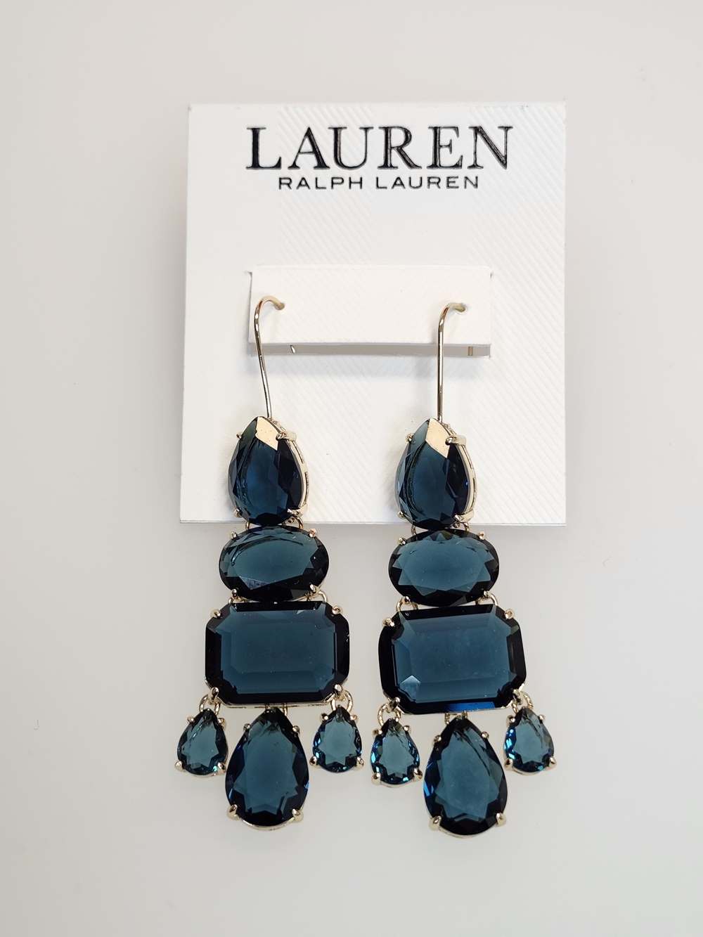 NWT Ralph Lauren Gold Stone Blue Chandelier Earrings